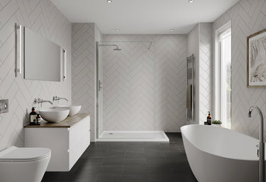 Alpine White Herringbone Tile Multipanel Wall Panel